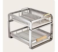 SXKJQER Dish Drying Rack, Dish Racks For Kitchen Counter, Pull-Out Under Cabinet Dishes Holder For Kitchen, Dish Drainer Rack With Drip Tray, Bowl Plate Racks Stainless Steel Double-walled