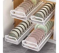 SXKJQER Pull Out Dish Racks Kitchen Under Sink Organizer Cabinet Slide Drawer Storage Shelves For Cupboard, White Bowl Rack Plate Rack Bowl Rack Dish Drainer Rack With Drip Tray