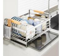 SXKJQER Stainless Steel Dish Drainer, Dish Drainer Rack Space Saving Dish Rack For Kitchen Counter, Kitchen Dish Drainer With Utensil Holder, Drain Board