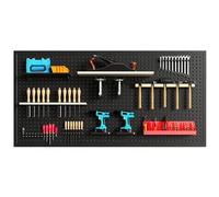SXKLLYX Metal Pegboard with 10 Metal Hooks, Wall Organizer for Garage, Workbench, Craft Room, Bedroom, Peg Board for Tools Storage(Black,80 * 50cm/31 * 20in)