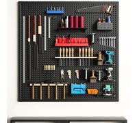 SXKLLYX Metal Pegboard with 10 Metal Hooks, Wall Organizer for Garage, Workbench, Craft Room, Bedroom, Peg Board for Tools Storage(Black,50 * 50cm/20 * 20in)