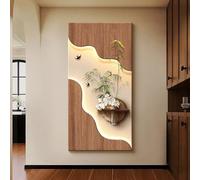 SXKLYRF 3D Sandstone Wall Art Decor with LED Lights, Wall Decor Painting, Green Plant Wall Mural with Vase, Hanging Sculpture Mural for Living Room(40x80cm/16x31in)