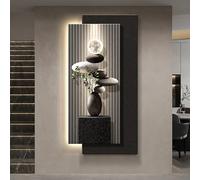 SXKLYRF 3D Visual Hanging Painting, Sandstone Wall Art Decor with LED Light, Plug-In Power Supply Wall Painting for Living Room, Entryway, Hallway(Black,60x120cm/24x47in)