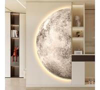 SXKLYRF 3D Wall Art Decor with LED Lights, Half-Moon Mural with Soft Backlight, Plug-In Power Supply 3D Painting Wall Art for Entrance Hallway(Beige,60x120cm/24x47in)