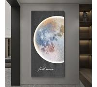 SXKLYRF 3D Wall Art Decor with LED Lights Half Moon Pattern, Sandstone Wall Paintings Artwork for Walls, Modern Minimalist Wall Decor for Home(Blue,50x100cm/20x39in)