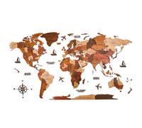 SXKLYRF 3D Wood World Map Wall Art, Large 3D Wall Art Décor, Modern Home Decor Artwork for Walls, Art World Travel Map for Home or Office(Brown,150x85cm/59x33in)