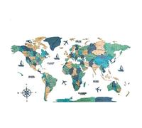 SXKLYRF 3D Wood World Map Wall Art, Large 3D Wall Art Décor, Modern Home Decor Artwork for Walls, Art World Travel Map for Home or Office(Green,150x85cm/59x33in)