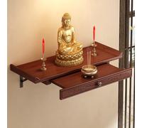 SXKLYRF Wall-Mounted Altar Shelf, Buddha Statue Stand Shelf with Pull-Out Drawer, Prayer Meditation Table, Bamboo Shrine Altar Table for Home Temples(50cm/20in)