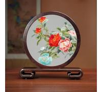 Sxlawesom Exquisite Silk Artwork Hand Embroidery Art Double-sided Embroidery Design Round Screen with Glass Panel(Flower10)