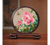 Sxlawesom Exquisite Silk Artwork Hand Embroidery Art Double-sided Embroidery Design Round Screen with Glass Panel(Flower7)