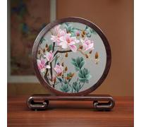 Sxlawesom Exquisite Silk Artwork Hand Embroidery Art Double-sided Embroidery Design Round Screen with Glass Panel(Flower12)
