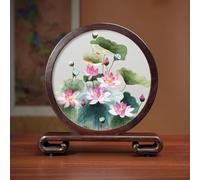 Sxlawesom Exquisite Silk Artwork Hand Embroidery Art Double-sided Embroidery Design Round Screen with Glass Panel(Flower16)