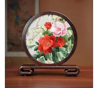 Sxlawesom Exquisite Silk Artwork Hand Embroidery Art Double-sided Embroidery Design Round Screen with Glass Panel(Flower8)