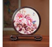 Sxlawesom Exquisite Silk Artwork Hand Embroidery Art Double-sided Embroidery Design Round Screen with Glass Panel(Flower17)