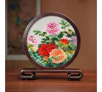 Sxlawesom Exquisite Silk Artwork Hand Embroidery Art Double-sided Embroidery Design Round Screen with Glass Panel(Flower5)