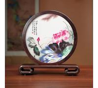 Sxlawesom Exquisite Silk Artwork Hand Embroidery Art Double-sided Embroidery Design Round Screen with Glass Panel(Flower11)