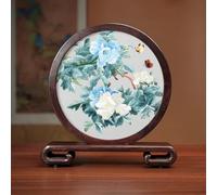 Sxlawesom Exquisite Silk Artwork Hand Embroidery Art Double-sided Embroidery Design Round Screen with Glass Panel(Flower19)
