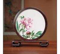 Sxlawesom Exquisite Silk Artwork Hand Embroidery Art Double-sided Embroidery Design Round Screen with Glass Panel(Flower15)