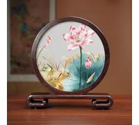 Sxlawesom Exquisite Silk Artwork Hand Embroidery Art Double-sided Embroidery Design Round Screen with Glass Panel(Flower13)