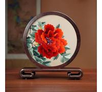 Sxlawesom Exquisite Silk Artwork Hand Embroidery Art Double-sided Embroidery Design Round Screen with Glass Panel(Flower1)