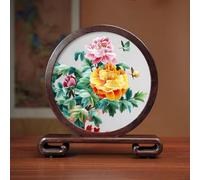 Sxlawesom Exquisite Silk Artwork Hand Embroidery Art Double-sided Embroidery Design Round Screen with Glass Panel(Flower9)