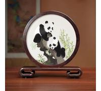 Sxlawesom Hand Embroidery Art Exquisite silk artwork Double-sided Embroidery Design Round Screen with Glass Panel for Home and Office Decor(Panda6)