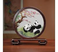 Sxlawesom Hand Embroidery Art Exquisite silk artwork Double-sided Embroidery Design Round Screen with Glass Panel for Home and Office Decor(Panda4)