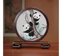 Sxlawesom Hand Embroidery Art Exquisite silk artwork Double-sided Embroidery Design Round Screen with Glass Panel for Home and Office Decor(Panda7)
