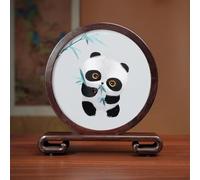 Sxlawesom Hand Embroidery Art Exquisite silk artwork Double-sided Embroidery Design Round Screen with Glass Panel for Home and Office Decor(Panda2)