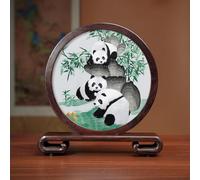 Sxlawesom Hand Embroidery Art Exquisite silk artwork Double-sided Embroidery Design Round Screen with Glass Panel for Home and Office Decor(Panda12)