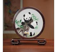 Sxlawesom Hand Embroidery Art Exquisite silk artwork Double-sided Embroidery Design Round Screen with Glass Panel for Home and Office Decor(Panda10)