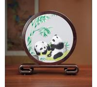 Sxlawesom Hand Embroidery Art Exquisite silk artwork Double-sided Embroidery Design Round Screen with Glass Panel for Home and Office Decor(Panda9)