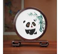 Sxlawesom Hand Embroidery Art Exquisite silk artwork Double-sided Embroidery Design Round Screen with Glass Panel for Home and Office Decor(Panda1)