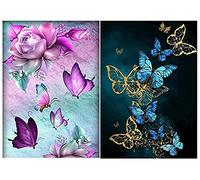 SxLingerie 2 Pack DIY 5D Diamond Painting Kits for Adults, Butterfly Diamond Painting by Numbers Full Drill Diamond Art Crystal Embroidery Cross Stitch Craft Gift for Home Wall Decor 30X40cm
