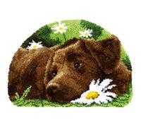 SxLingerie Latch Hook Rug Kits, DIY Embroidery Carpet Craft Shaggy Dog Pattern Printed Pattern Cross Stitch Kit for Kids Adults Beginners 20.5''X14.2''
