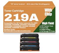 SXLXYOF 219A Toner Cartridges with Chip Compatible W2190A W2191A W2192A W2193A Toner for HP 3302FDW 3302SDW 3302FDN 3302FDNG 3302FDWG 3302SDWG 3202DN 3202DW 3202DNG,219A-4Pack