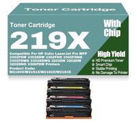 SXLXYOF 219X 219A Compatible Toner Cartridges W2190X W2191X W2192X W2193X Toner High Yield for HP 3302FDW 3302SDW 3302FDN 3302SDWG 3202DN 3202DW 3202DNG Printers with Chip,4Pack-219X