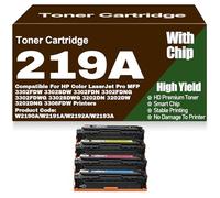 SXLXYOF 3202dw 3302fdw Compatible Toner Cartridges 219A W2190A W2191A W2192A W2193A Toner with Chip for HP 3302FDW 3302SDW 3302FDN 3302FDNG 3302FDWG 3302SDWG 3202DN 3202DW 3202DNG,219A-4Pack