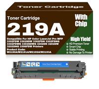 SXLXYOF 3202dw 3302fdw Compatible Toner Cartridges 219A W2190A W2191A W2192A W2193A Toner with Chip for HP 3302FDW 3302SDW 3302FDN 3302FDNG 3302FDWG 3302SDWG 3202DN 3202DW 3202DNG,219A-Cyan