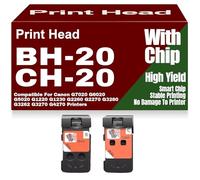 SXLXYOF BH-20 CH-20 Print Head Printhead Compatible Replacement BH20 CH20 for Canon G7020 G6020 G5020 G1220 G1230 G2260 G2270 G3260 G3262 G3270 G4270 Printers with Chip,2PC Set Pack