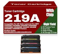 SXLXYOF Compatible 219A Toner Cartridges 219X Black Yellow Magenta Cyan Toner Cartridge for HP 3302FDW 3302SDW 3302FDN 3302FDNG 3302FDWG 3302SDWG 3202DN 3202DW 3202DNG,219A-4Pack