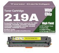 SXLXYOF Compatible W2190A W2191A W2192A W2193A Toner Cartridges with Chip 219A Color Toner High Yield for HP 3302FDW 3302SDW 3302FDN 3302FDNG 3302FDWG 3302SDWG 3202DN 3202DW 3202DNG,219A-Yellow