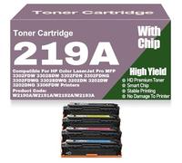 SXLXYOF Compatible W2190A W2191A W2192A W2193A Toner Cartridges with Chip 219A Color Toner High Yield for HP 3302FDW 3302SDW 3302FDN 3302FDNG 3302FDWG 3302SDWG 3202DN 3202DW 3202DNG,219A-4Pack