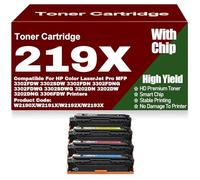 SXLXYOF Compatible W2190X W2191X W2192X W2193X Toner Cartridges with Chip 219X 219A Toner High Yield High Capacity for HP 3302FDW 3302SDW 3302FDN 3302SDWG 3202DN 3202DW 3202DNG,4Pack-219X