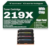 SXLXYOF for HP 219X 219A Toner Cartridges with Chip Compatible W2190X W2191X W2192X W2193X Toner High Yield for HP 3302FDW 3302SDW 3302FDNG 3202DN 3202DW 3202DNG Printers,4Pack-219X