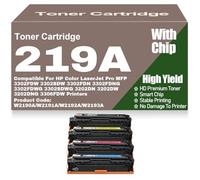 SXLXYOF for HP 3202dw 3302fdw Toner Cartridges 219A W2190A W2191A W2192A W2193A Compatible Toner High Yield for HP 3302FDW 3302SDW 3302FDN 3202DN 3202DW 3202DNG Printers with Chip,219A-4Pack