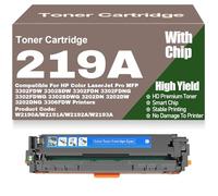 SXLXYOF for HP 3202dw 3302fdw Toner Cartridges 219A W2190A W2191A W2192A W2193A Compatible Toner High Yield for HP 3302FDW 3302SDW 3302FDN 3202DN 3202DW 3202DNG Printers with Chip,219A-Cyan