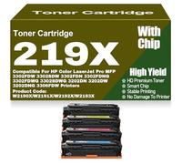 SXLXYOF For HP 3302FDW 3302SDW 3302FDNG 3202DN 3202DW 3202DNG Toner Cartridges with Chip Compatible 219X 219A W2190X W2191X W2192X W2193X Toner High Yield Work,4Pack-219X
