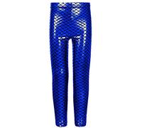 SXME MIGHT SAY Girls Kids Fish Scale Mermaid Holographic Slim Metallic Leggings Perfect for Disco and Dance Blue