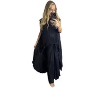 SXME MIGHT SAY Ladies Pleated 2 Piece Hi Low Tracksuit - One Size Fits 8-20 - Elegant Summer Lounge Set - Sleeveless Top & Wide Leg Pants - - Black